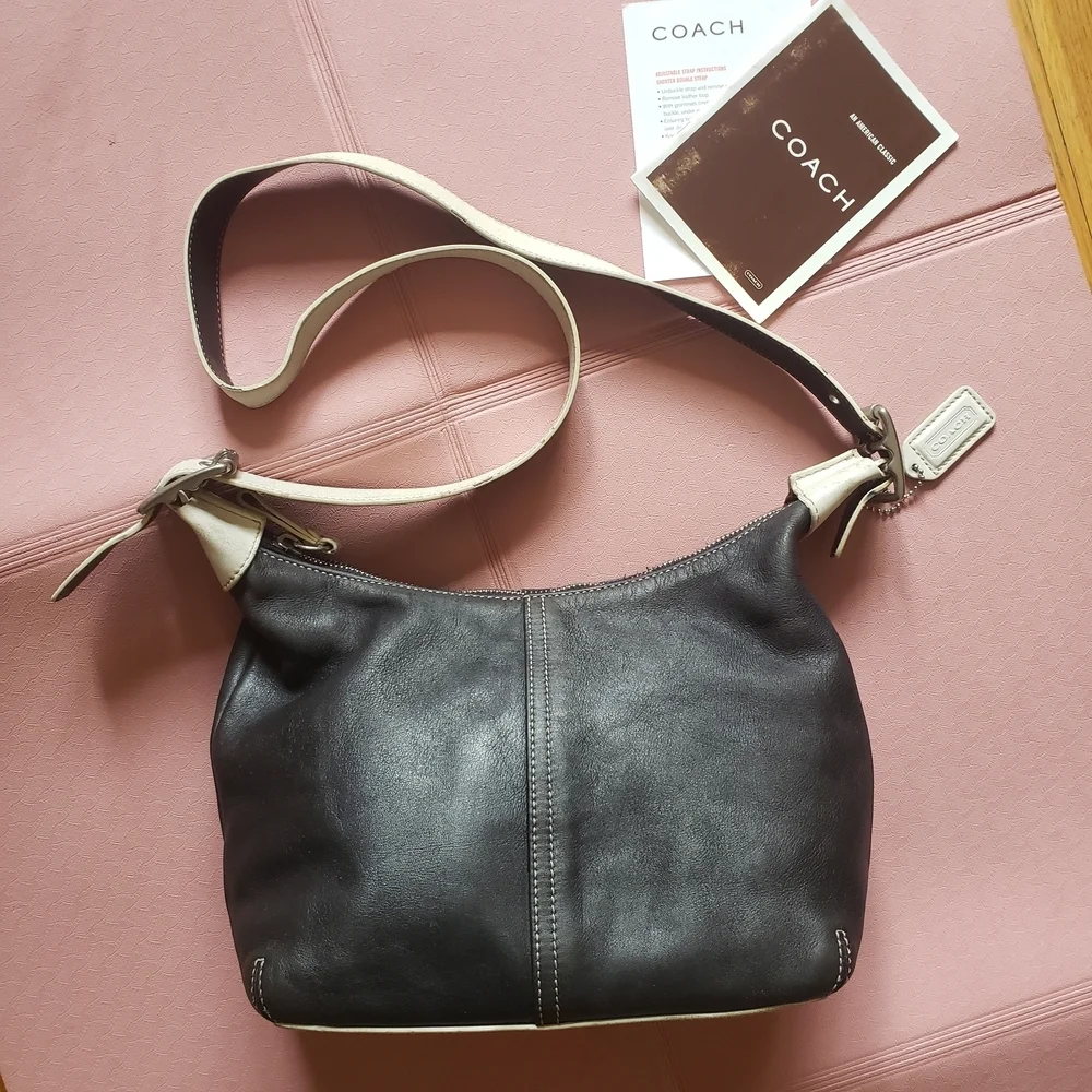 Vintage Y2K Coach Leather Legacy Demi Hobo Shoulder Dark Navy Blue & White 9564